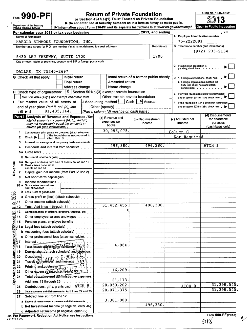 Form990 PF Return of Private Foundation