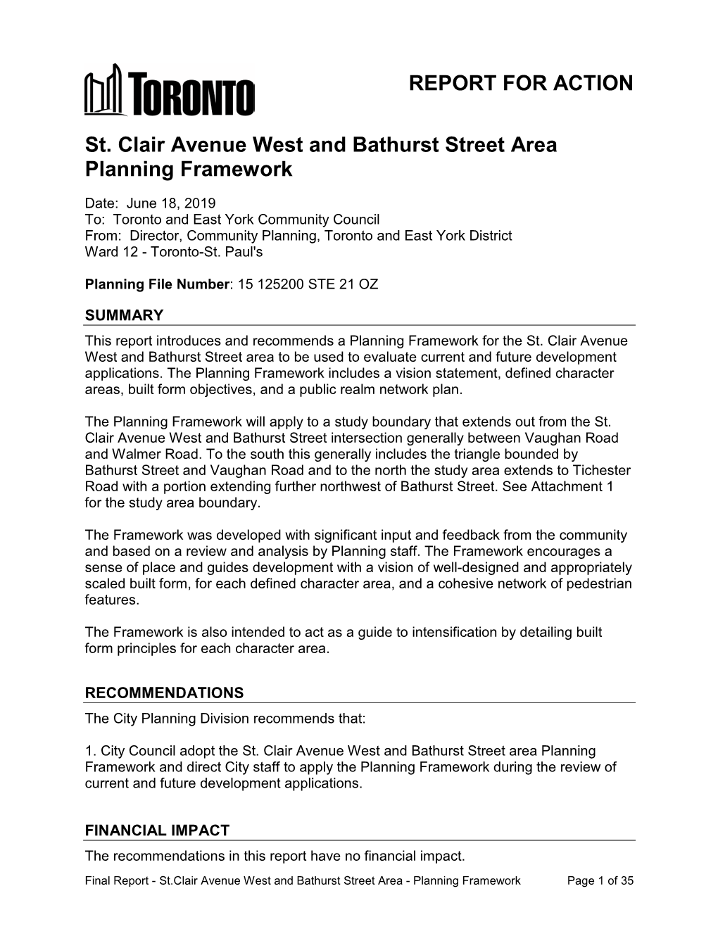 St. Clair Avenue West and Bathurst Street Area Planning Framework