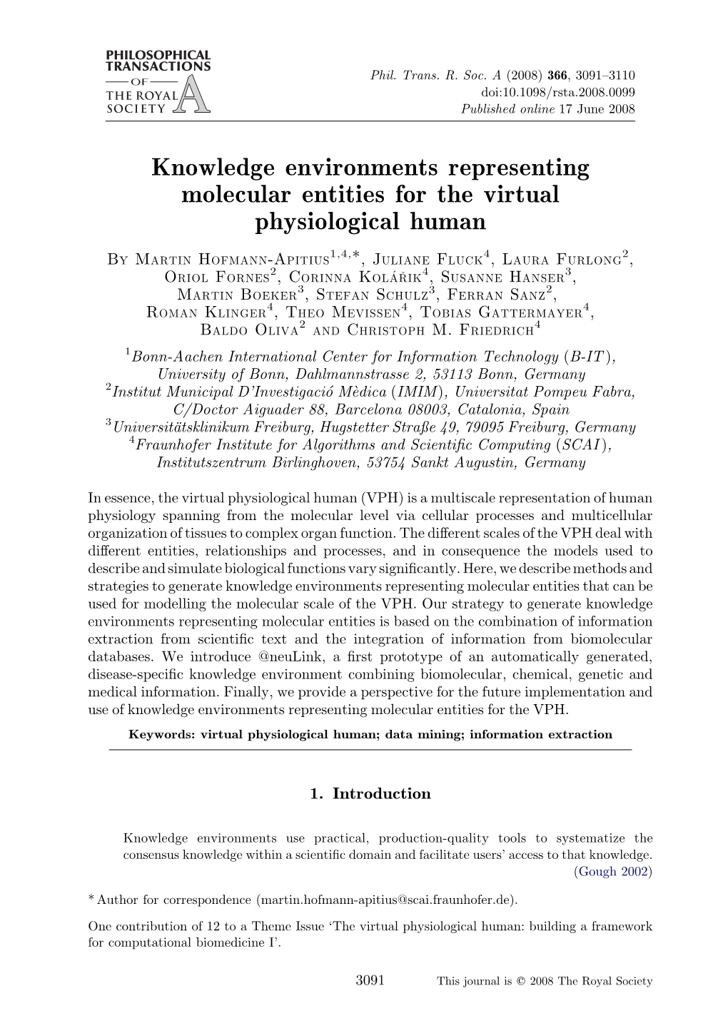 Knowledge Environments Representing Molecular Entities for the Virtual Physiological Human