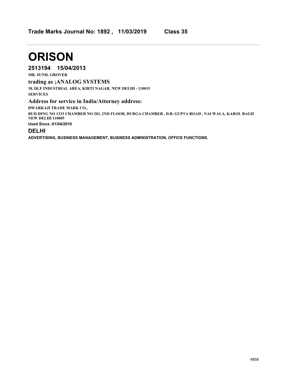 Orison 2513194 15/04/2013 Mr
