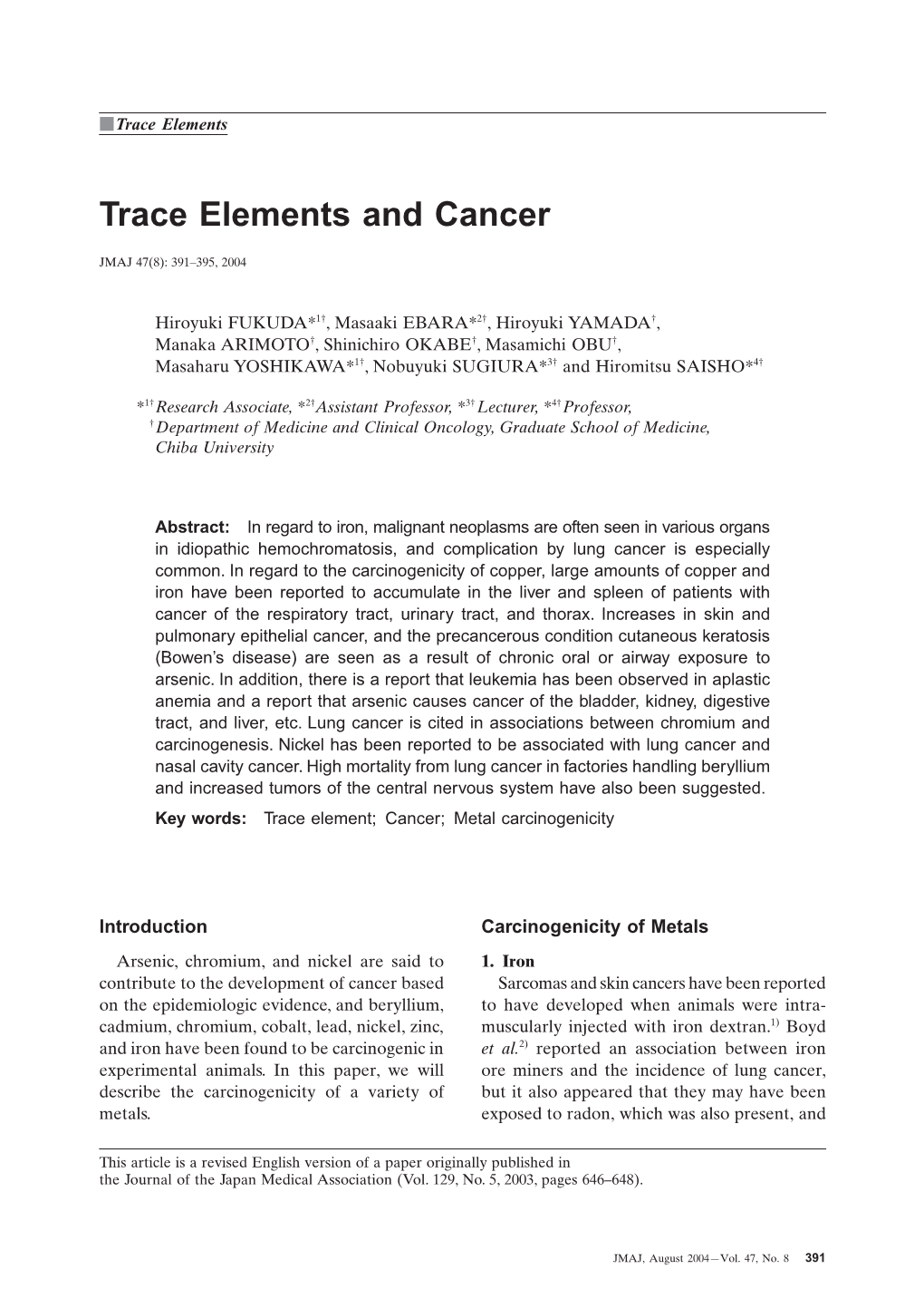 Trace Elements and Cancer