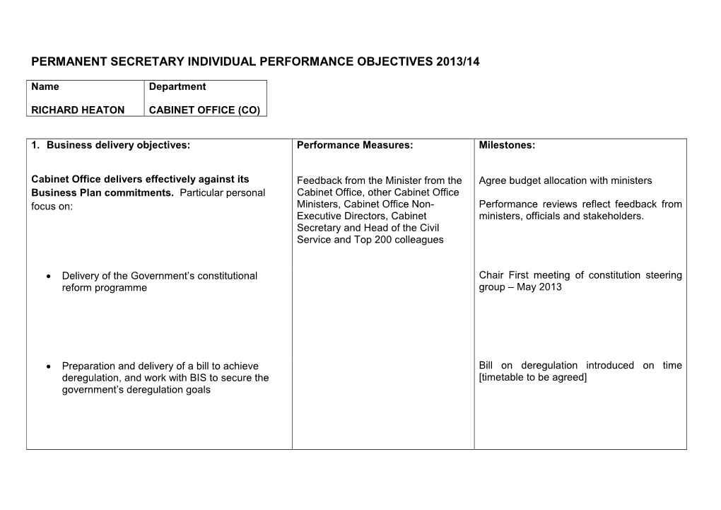 Permanent Secretary Individual Performance Objectives 2013/14