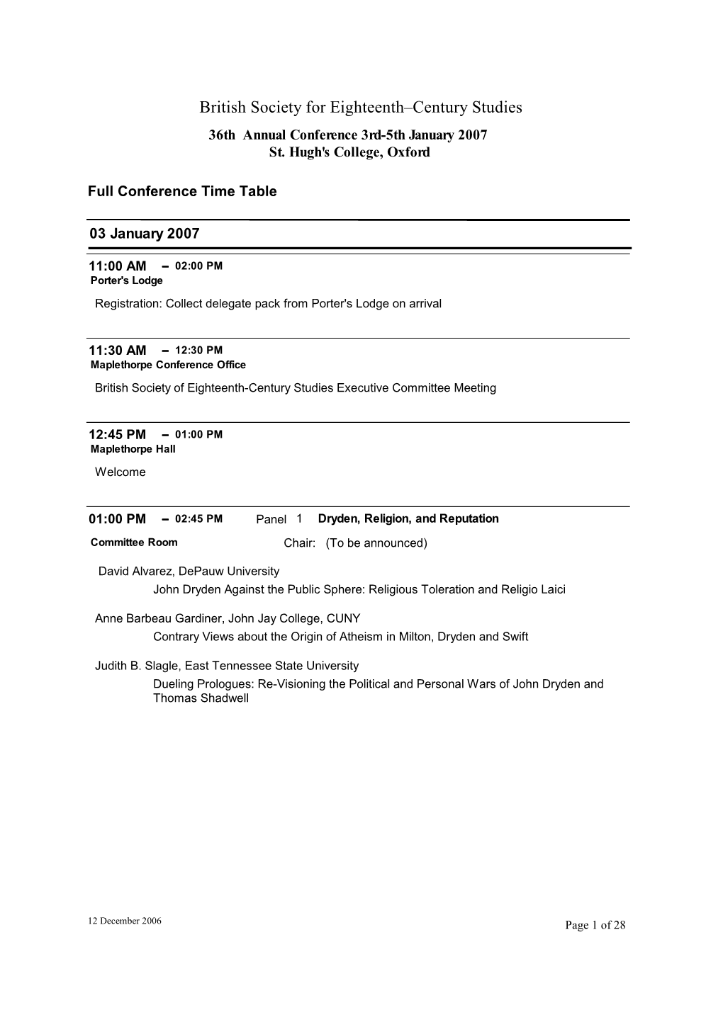 Conference Timetable