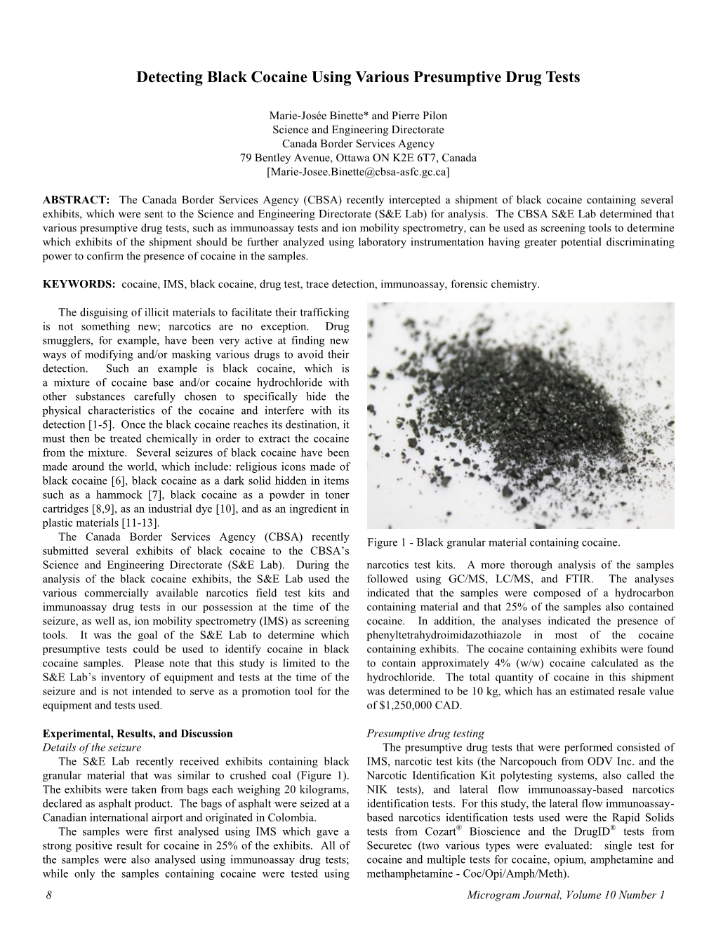 Detecting Black Cocaine Using Various Presumptive Drug Tests