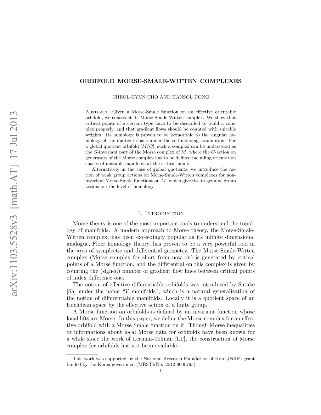 Orbifold Morse-Smale-Witten Complexes