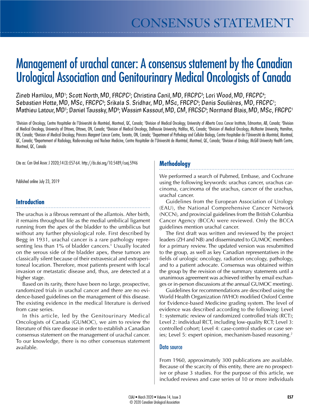 Management of Urachal Cancer: a Consensus Statement by the Canadian Urological Association and Genitourinary Medical Oncologists of Canada