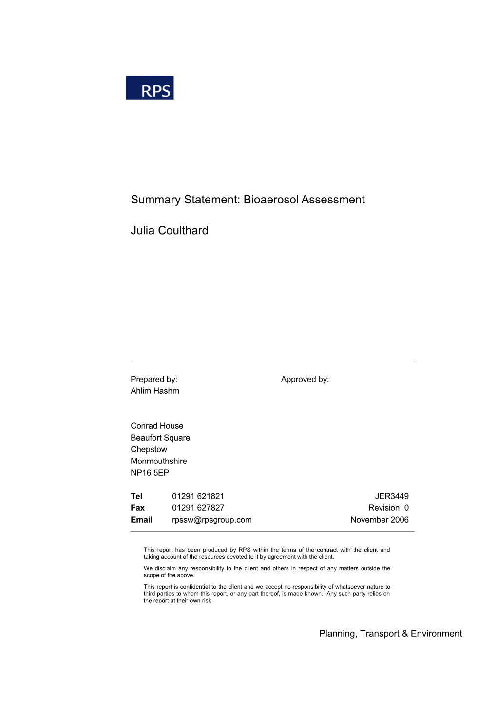 Summary Statement: Bioaerosol Assessment