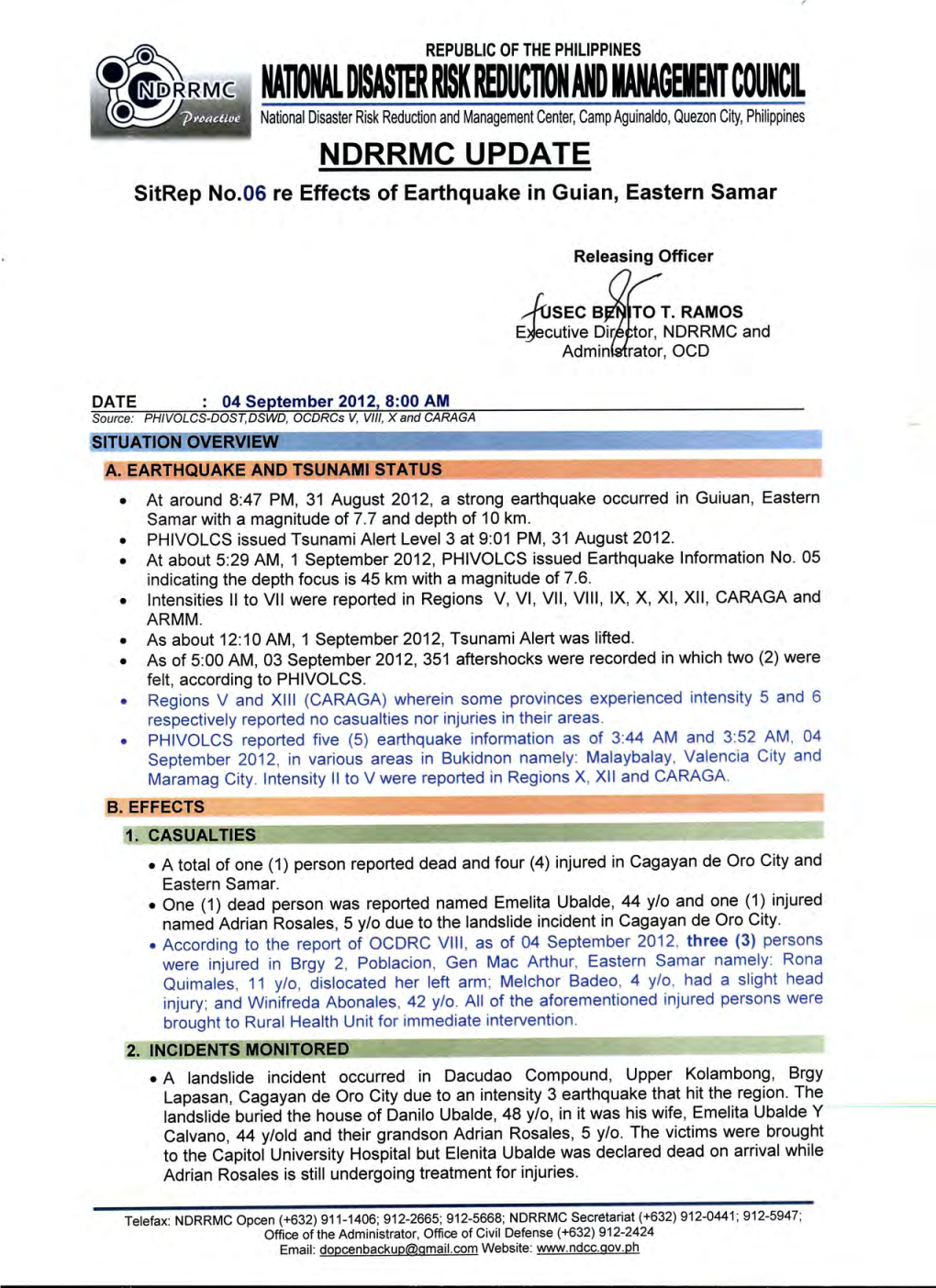 Summary Report on the Effects of Tropical Storm Cosme