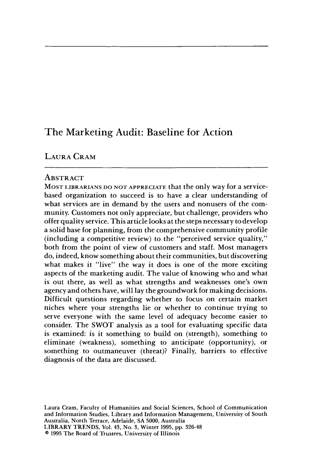 The Marketing Audit: Baseline for Action