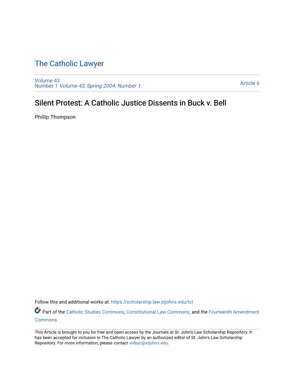 A Catholic Justice Dissents in Buck V. Bell