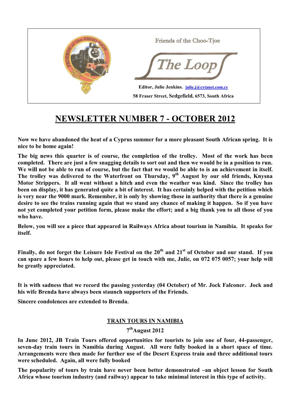 The Loop 7 Newsletter October 2012