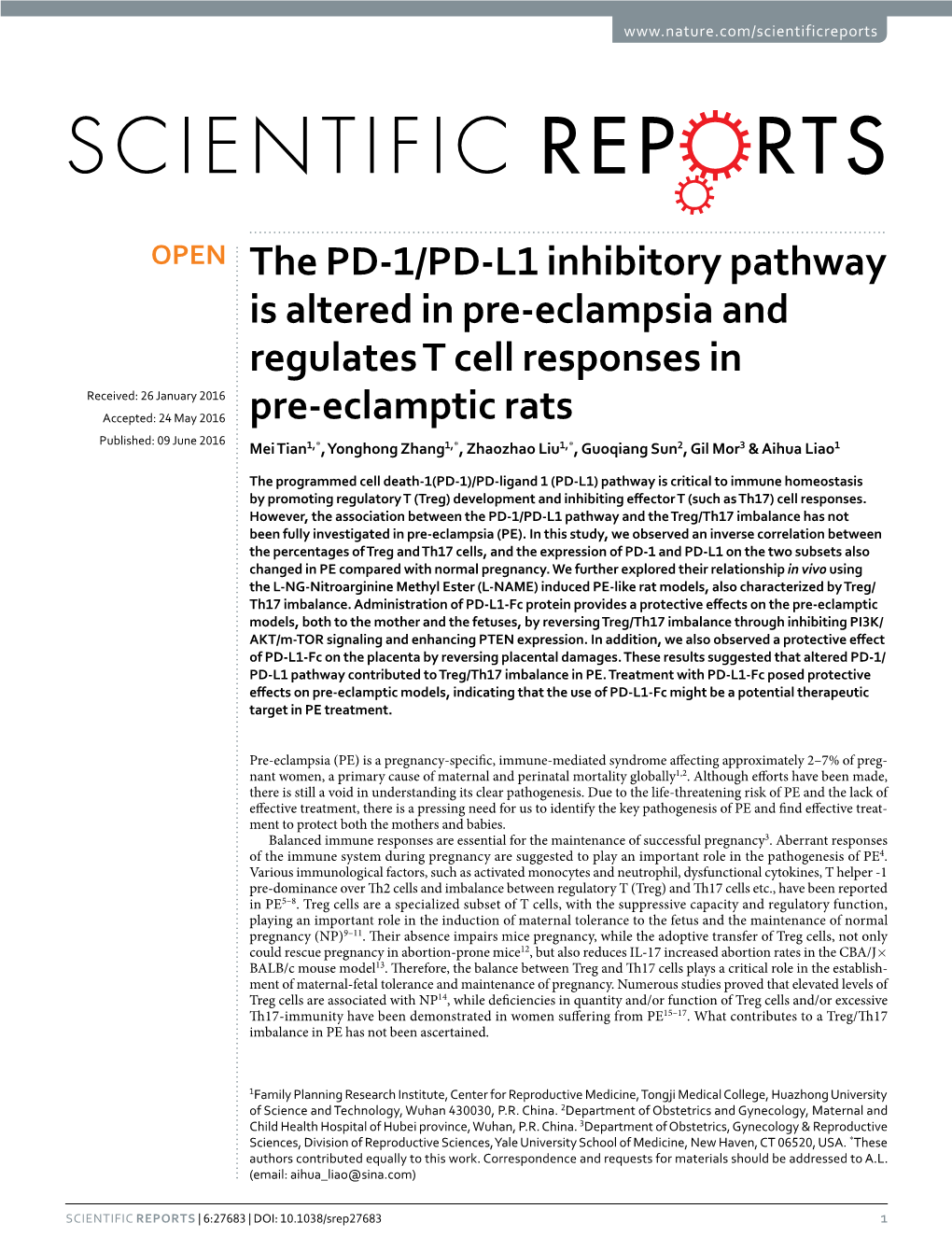 The PD-1/PD-L1 Inhibitory Pathway Is Altered in Pre-Eclampsia And