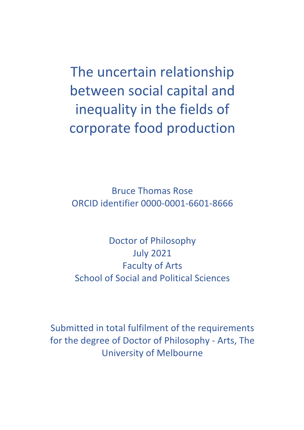 The Uncertain Relationship Between Social Capital and Inequality in the Fields of Corporate Food Production