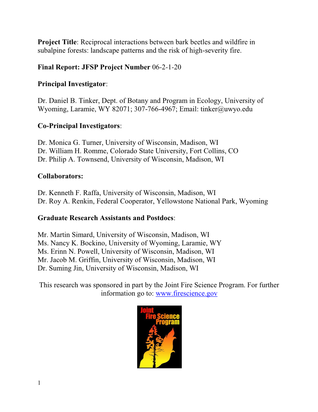 Final Report: JFSP Project Number 06-2-1-20