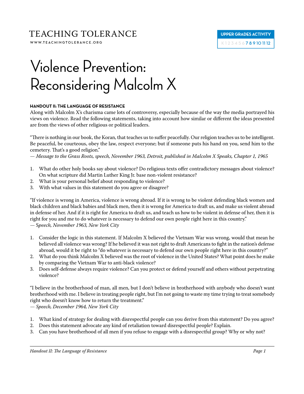 Violence Prevention: Reconsidering Malcolm X