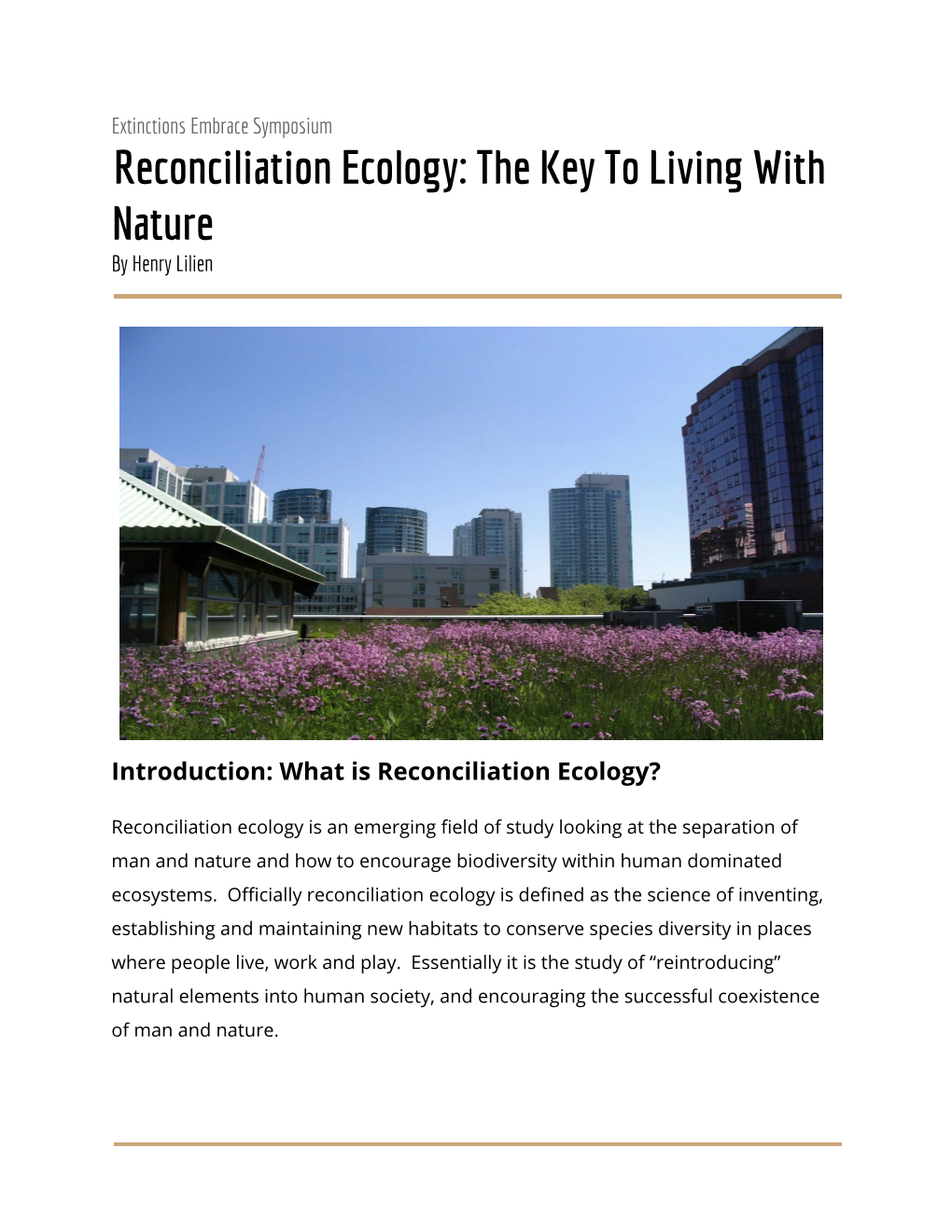 Reconciliation Ecology: the Key to Living with Nature by Henry Lilien