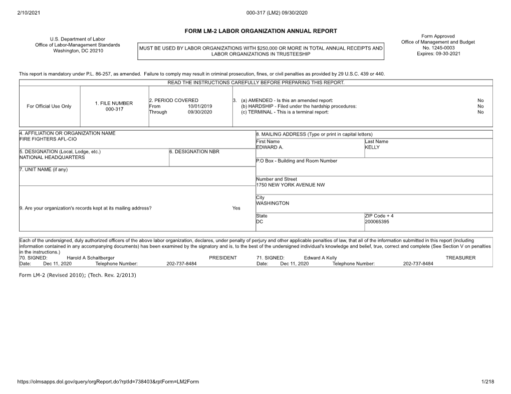 FORM LM-2 LABOR ORGANIZATION ANNUAL REPORT Form Approved U.S