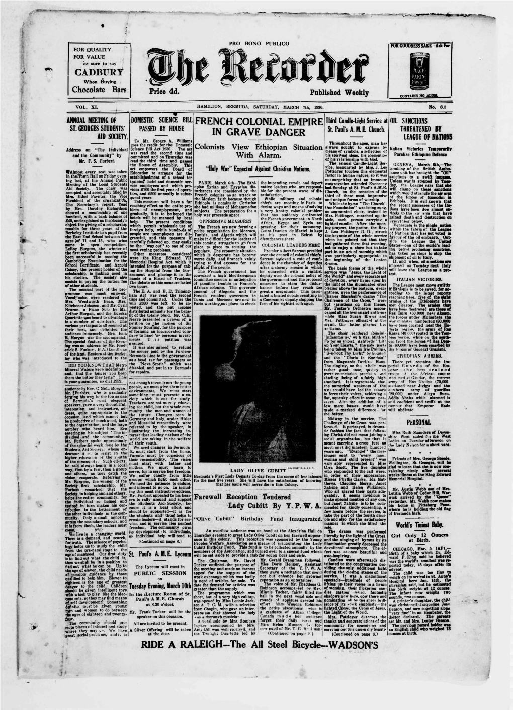 WADSON's Page Two the RECORDER, SATURDAY, MARCH 7Th, 1936