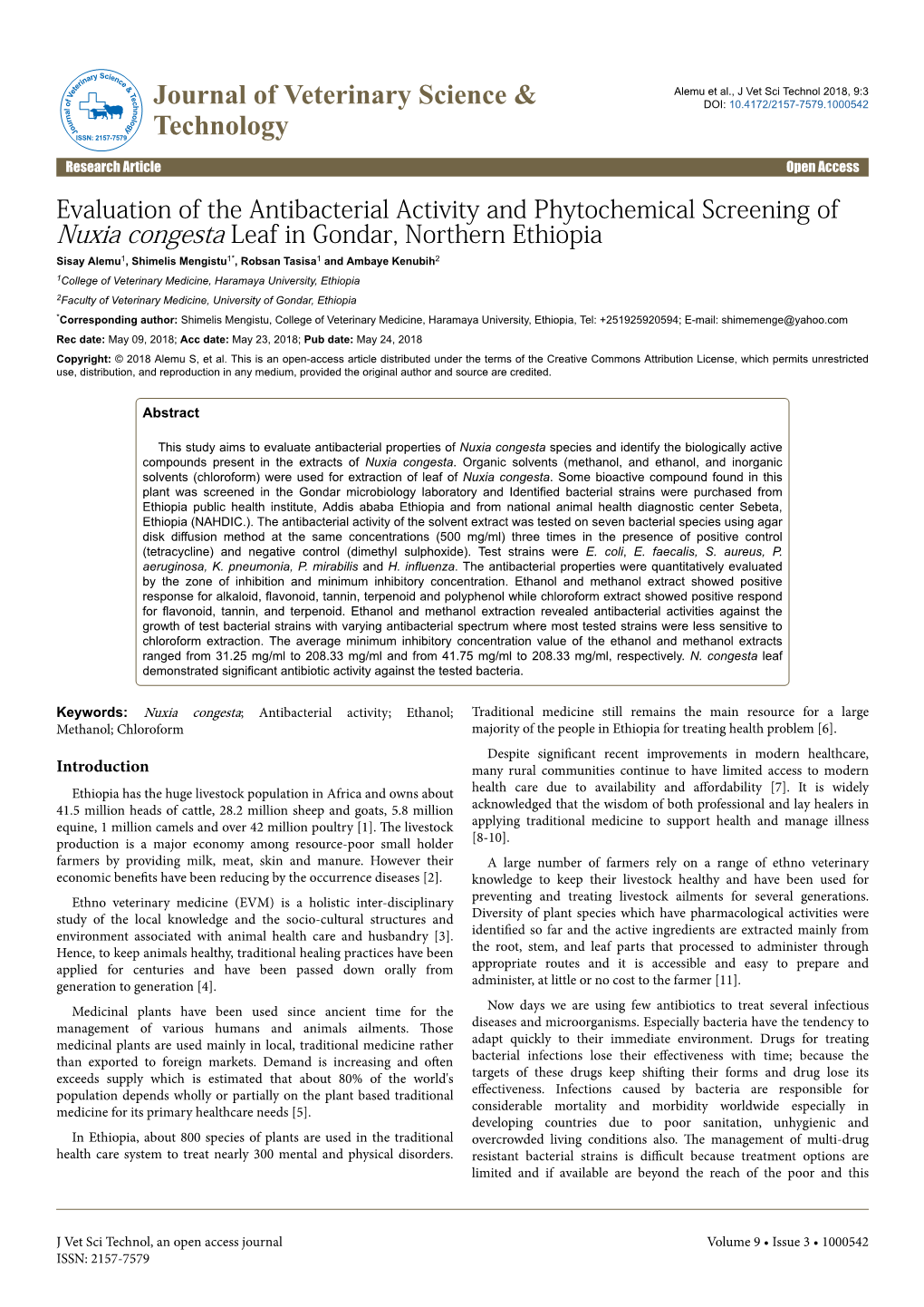 Evaluation of the Antibacterial Activity and Phytochemical Screening Of