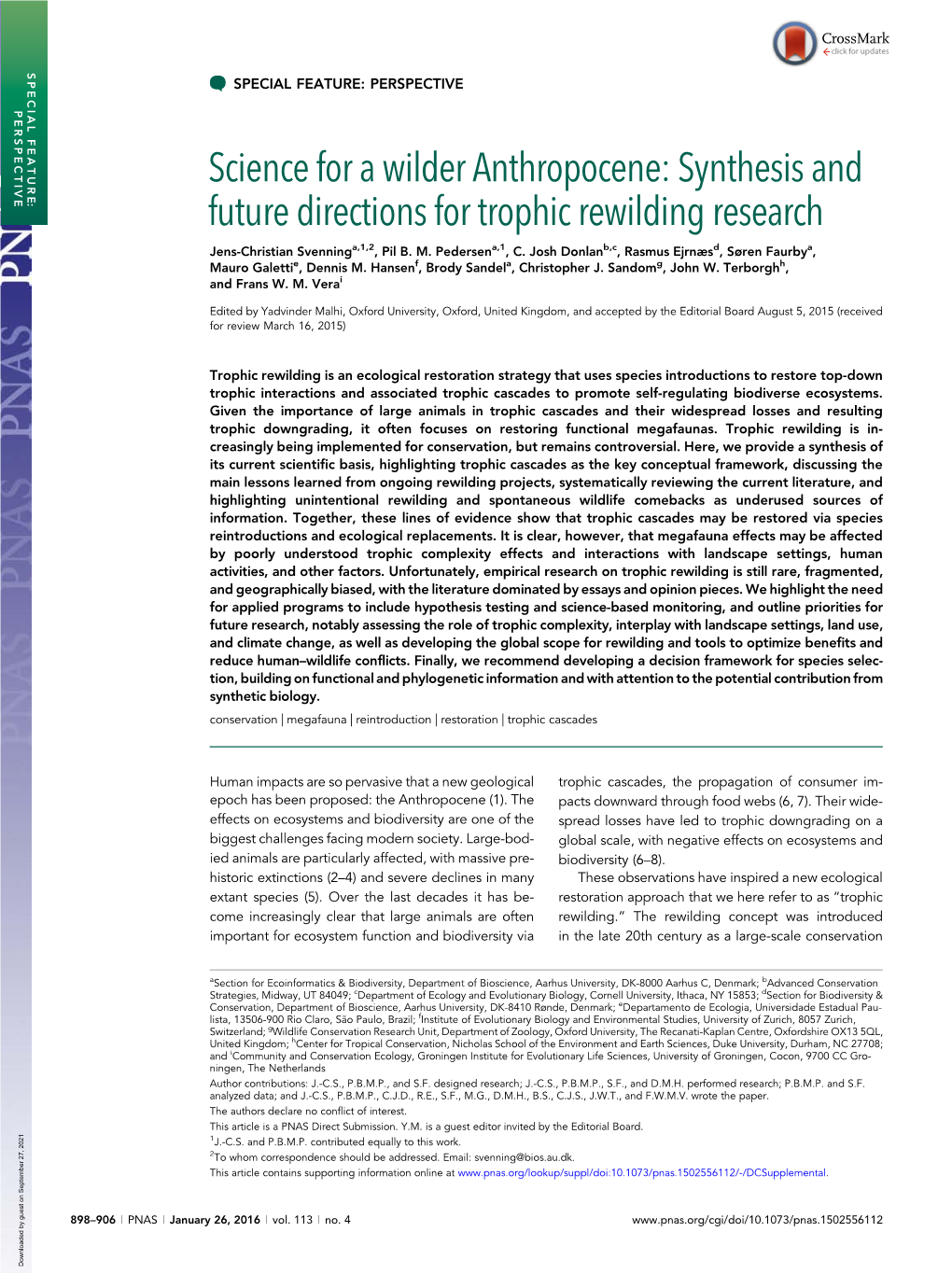 Synthesis and Future Directions for Trophic Rewilding Research Jens-Christian Svenninga,1,2, Pil B