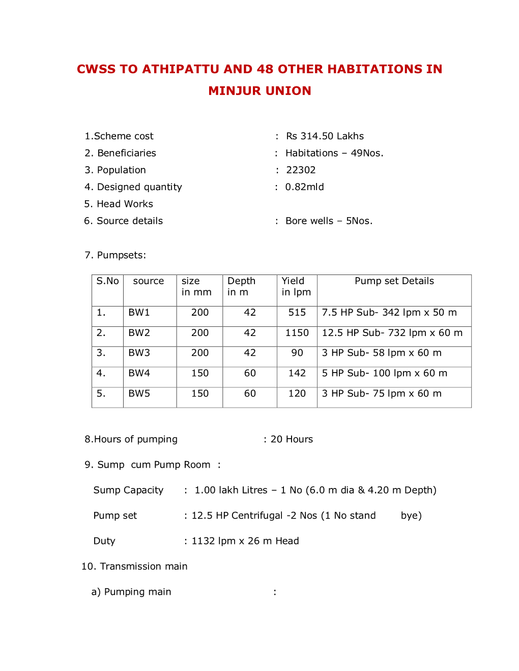 Cwss to Athipattu and 48 Other Habitations in Minjur Union