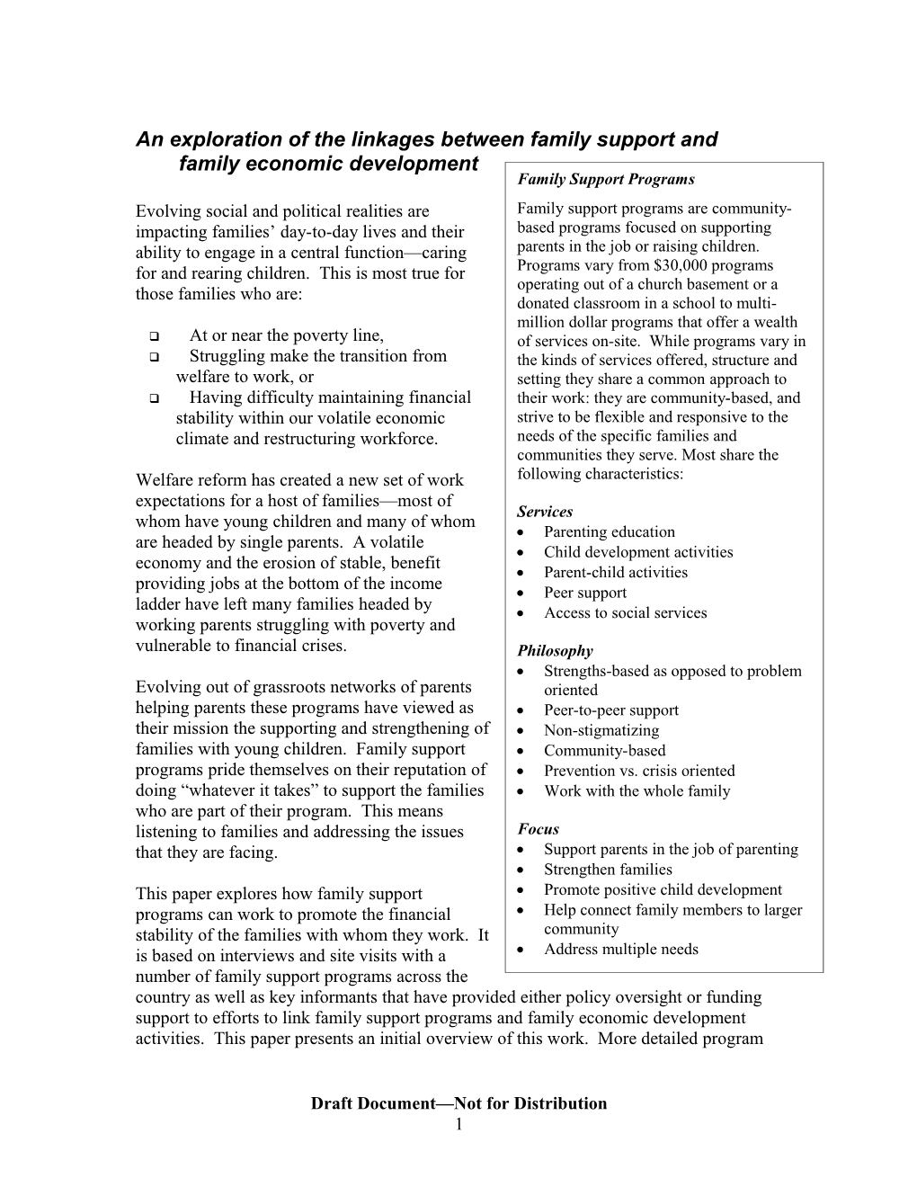 An Exploration of the Linkages Between Family Support and Family Economic Development