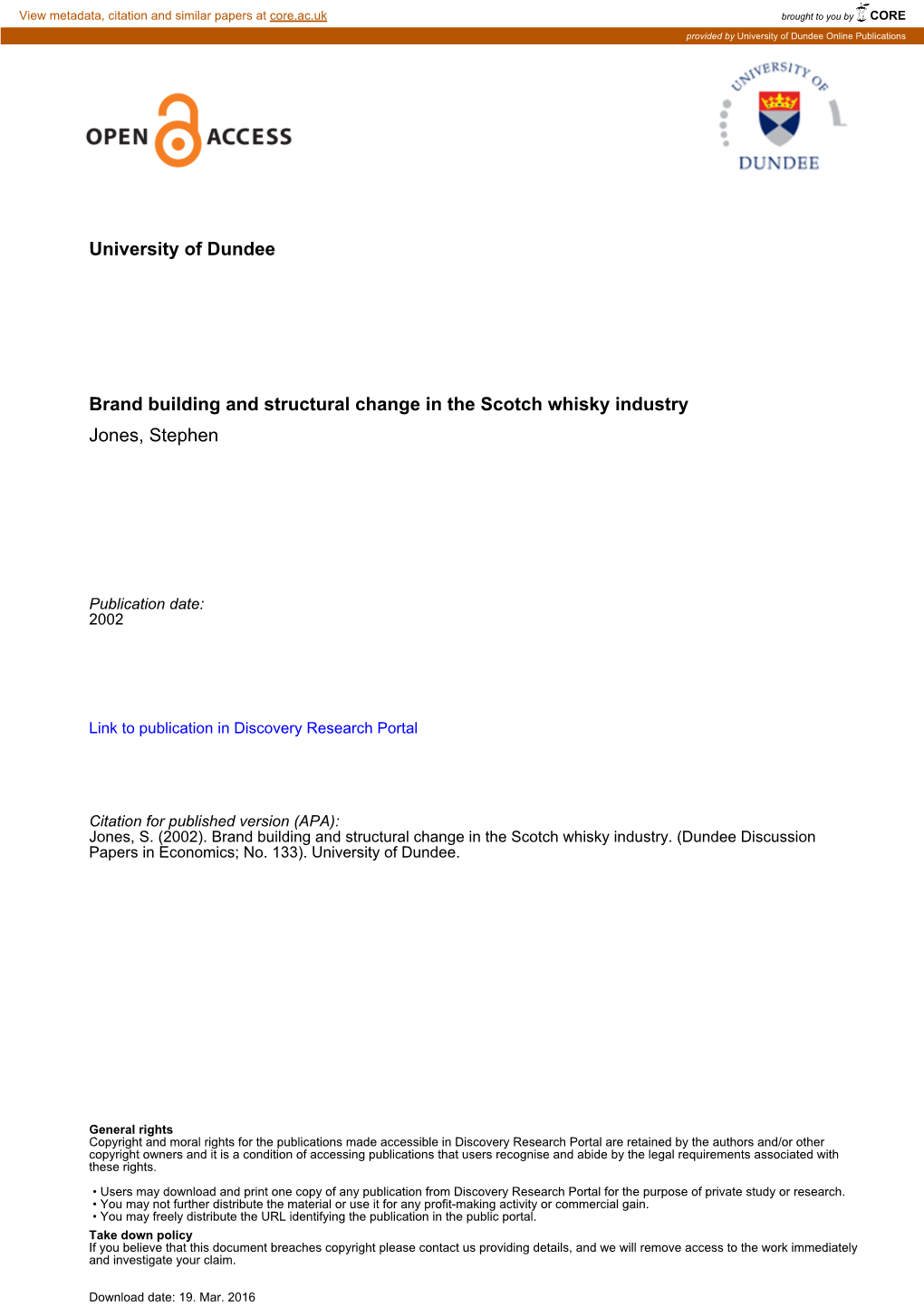 University of Dundee Brand Building and Structural Change in the Scotch