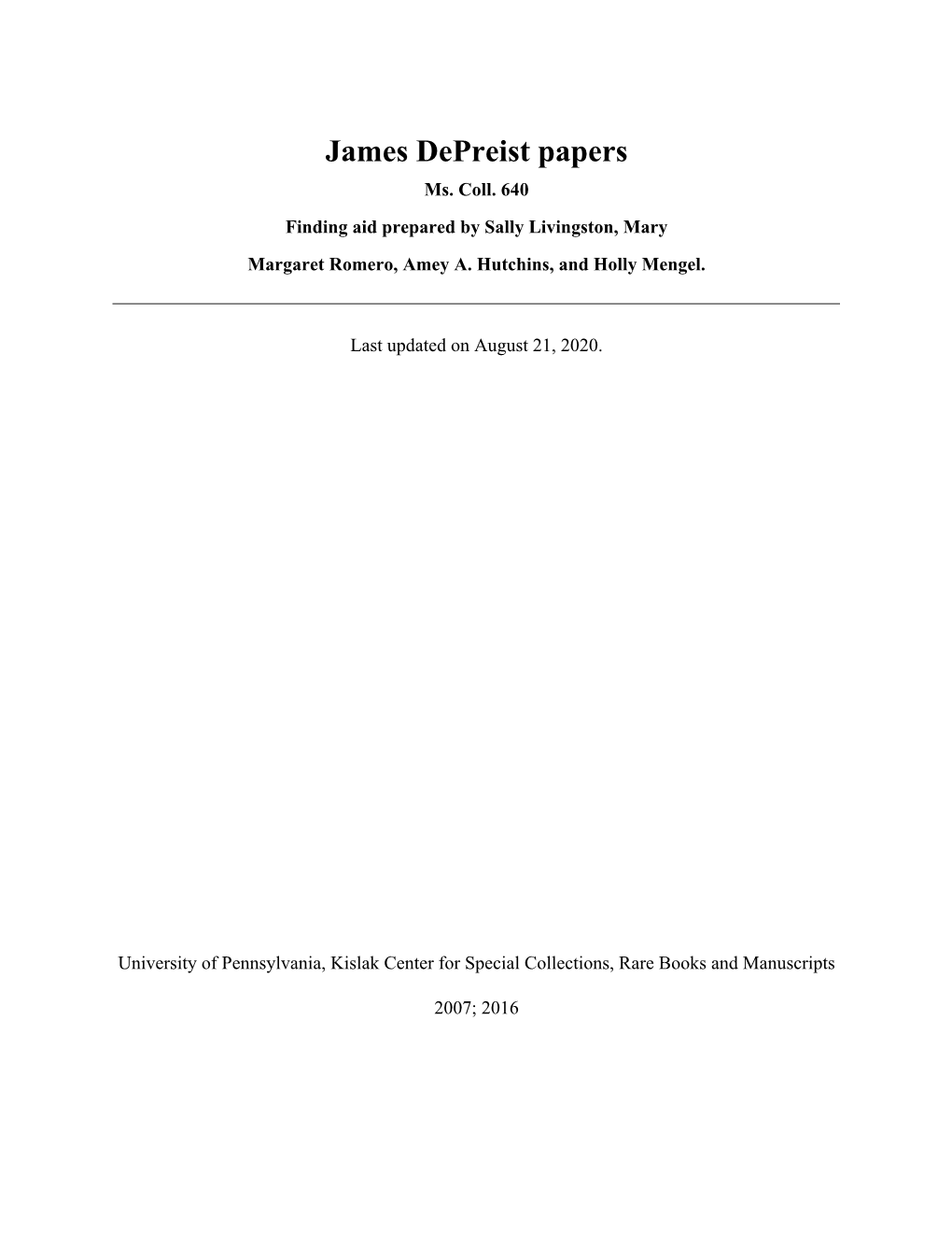 James Depreist Papers Ms