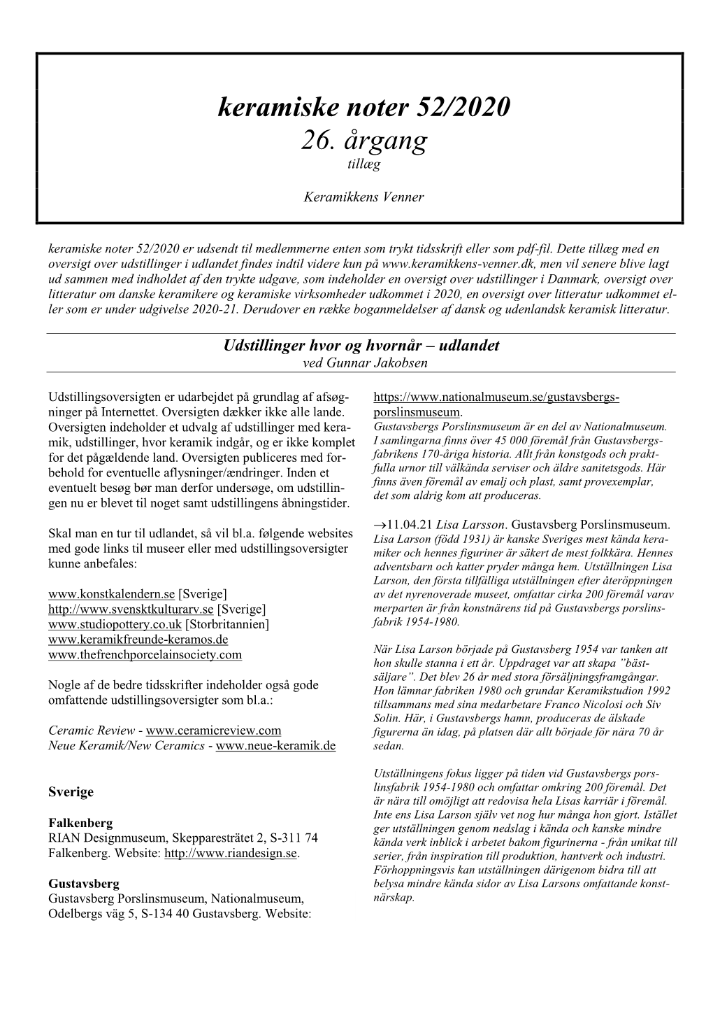 Keramiske Noter 52/2020 26. Årgang Tillæg
