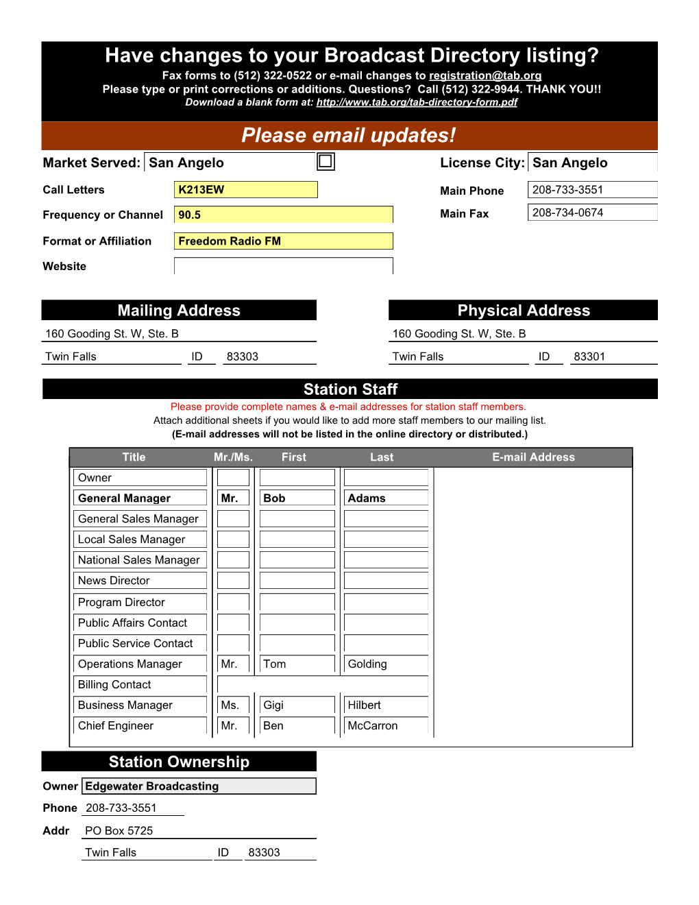 Market Served: San Angelo License City: San Angelo