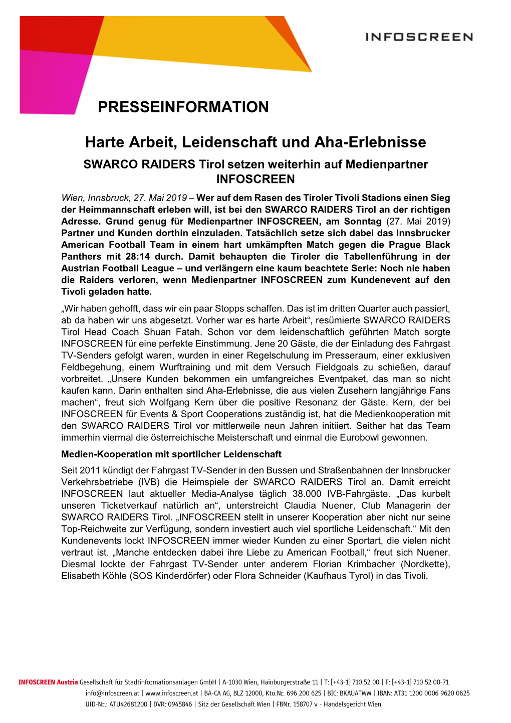 PRESSEINFORMATION Harte Arbeit, Leidenschaft Und Aha-Erlebnisse