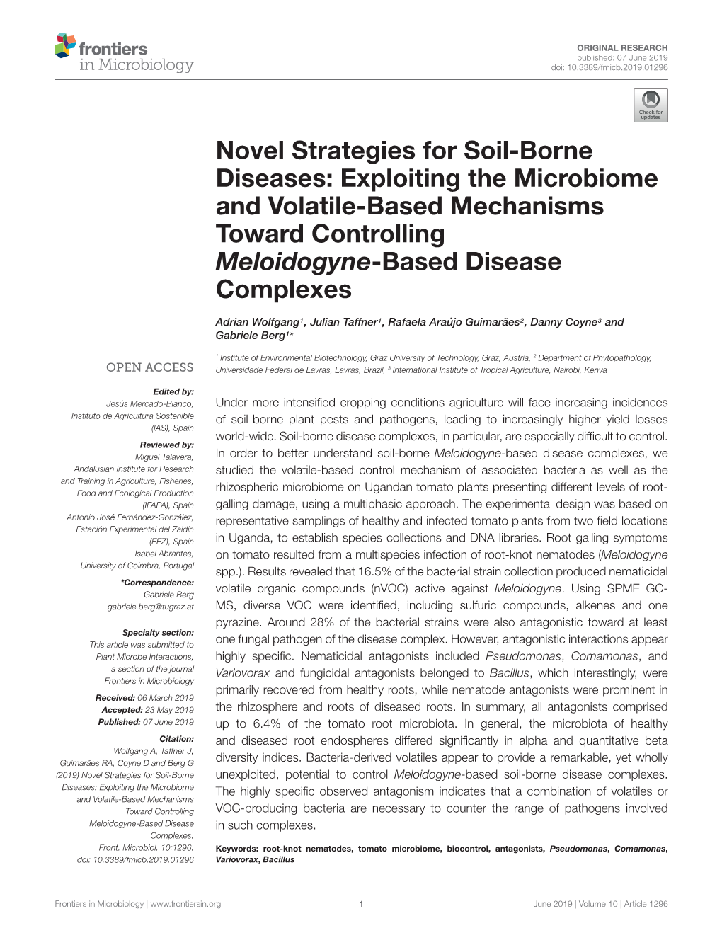 Novel Strategies for Soil-Borne Diseases: Exploiting the Microbiome and Volatile-Based Mechanisms Toward Controlling Meloidogyne-Based Disease Complexes