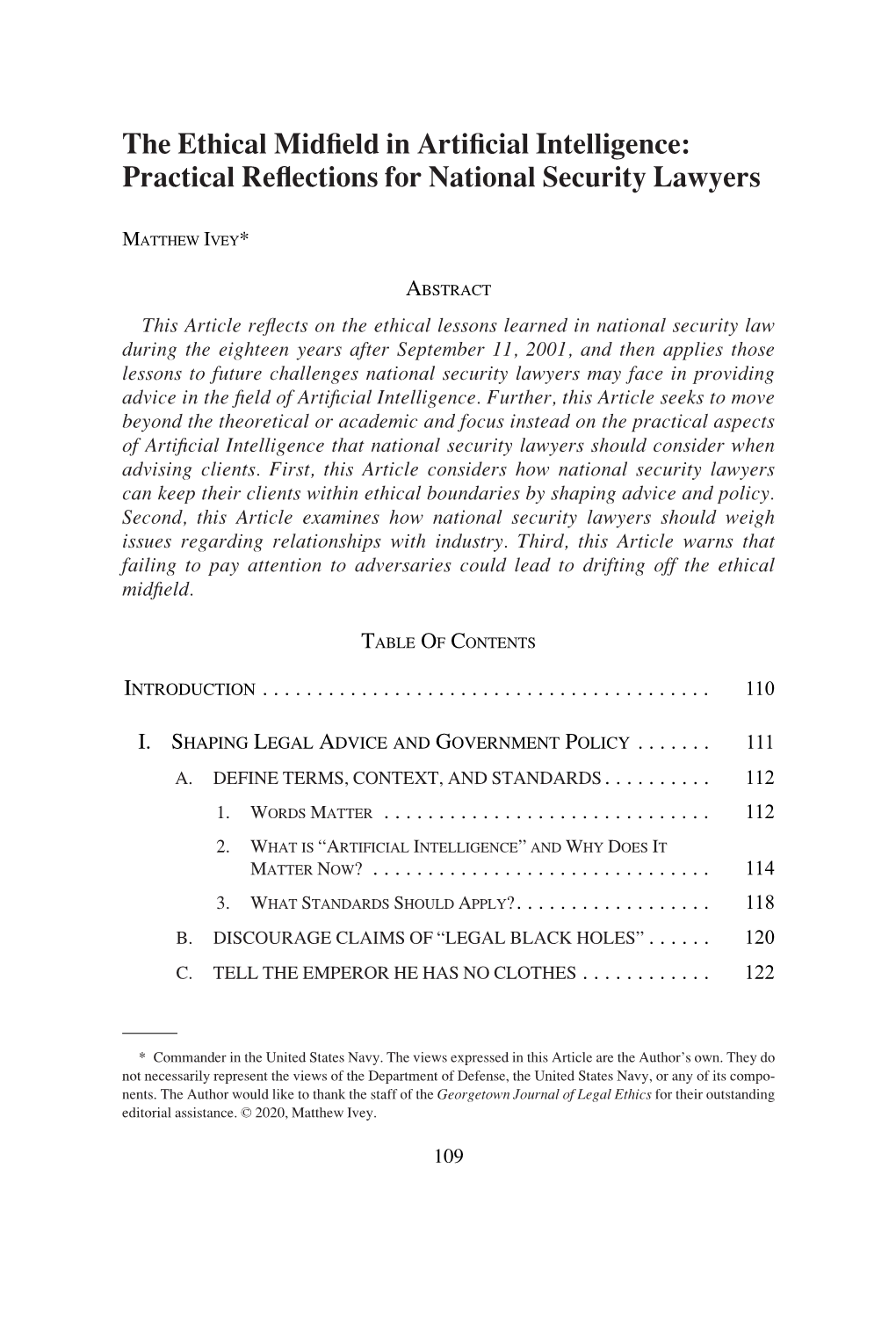 The Ethical Midfield in Artificial Intelligence 111