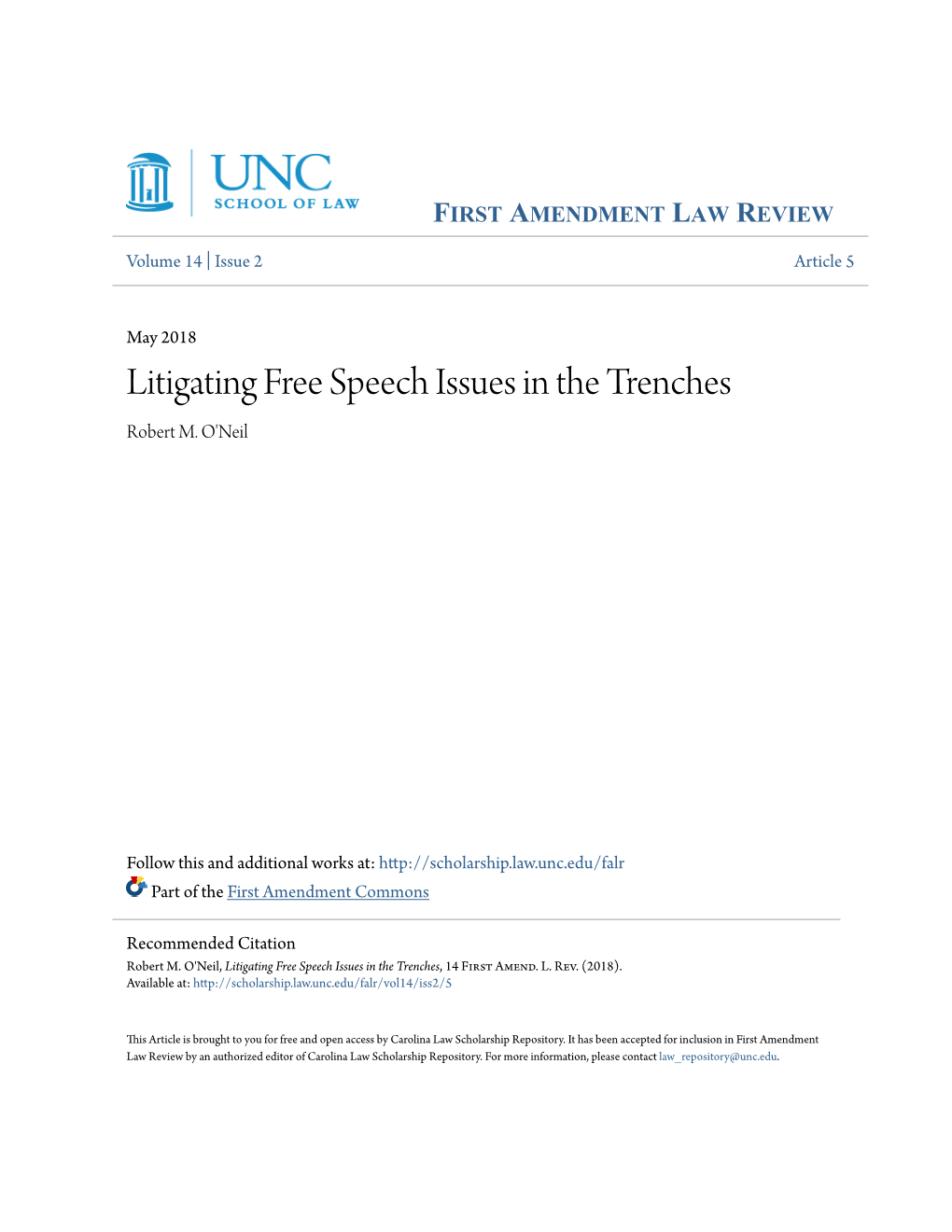 Litigating Free Speech Issues in the Trenches Robert M