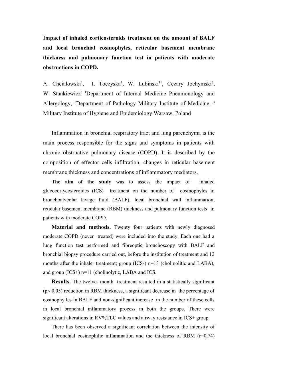 Impact of Inhaled Corticosteroids Treatment on the Amount of BALF and Local Bronchial