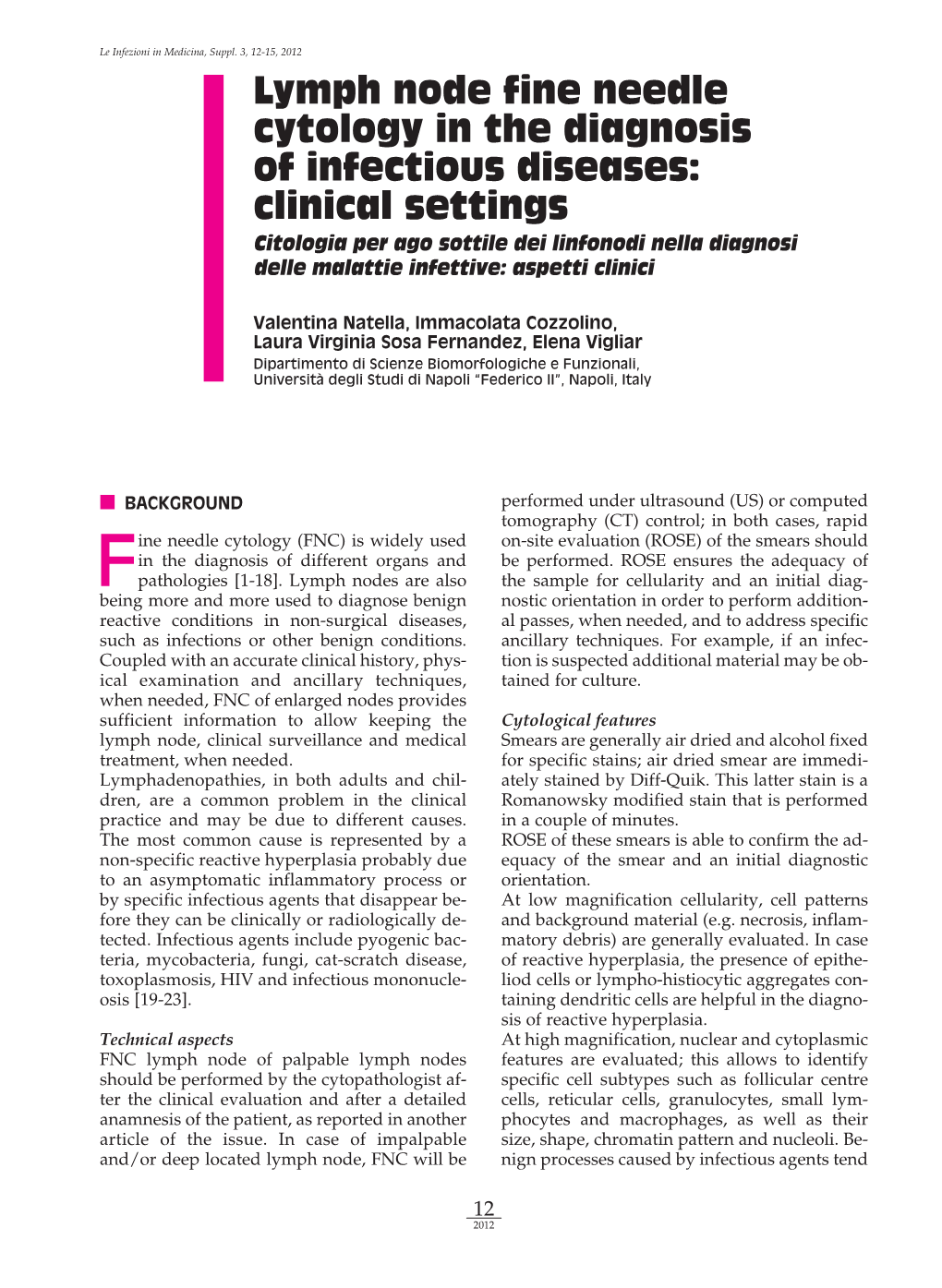 Lymph Node Fine Needle Cytology in the Diagnosis of Infectious Diseases