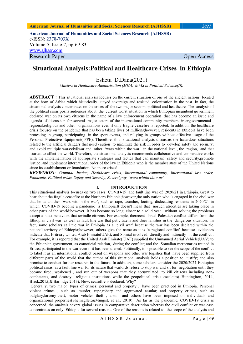 Situational Analysis:Political and Healthcare Crises in Ethiopia