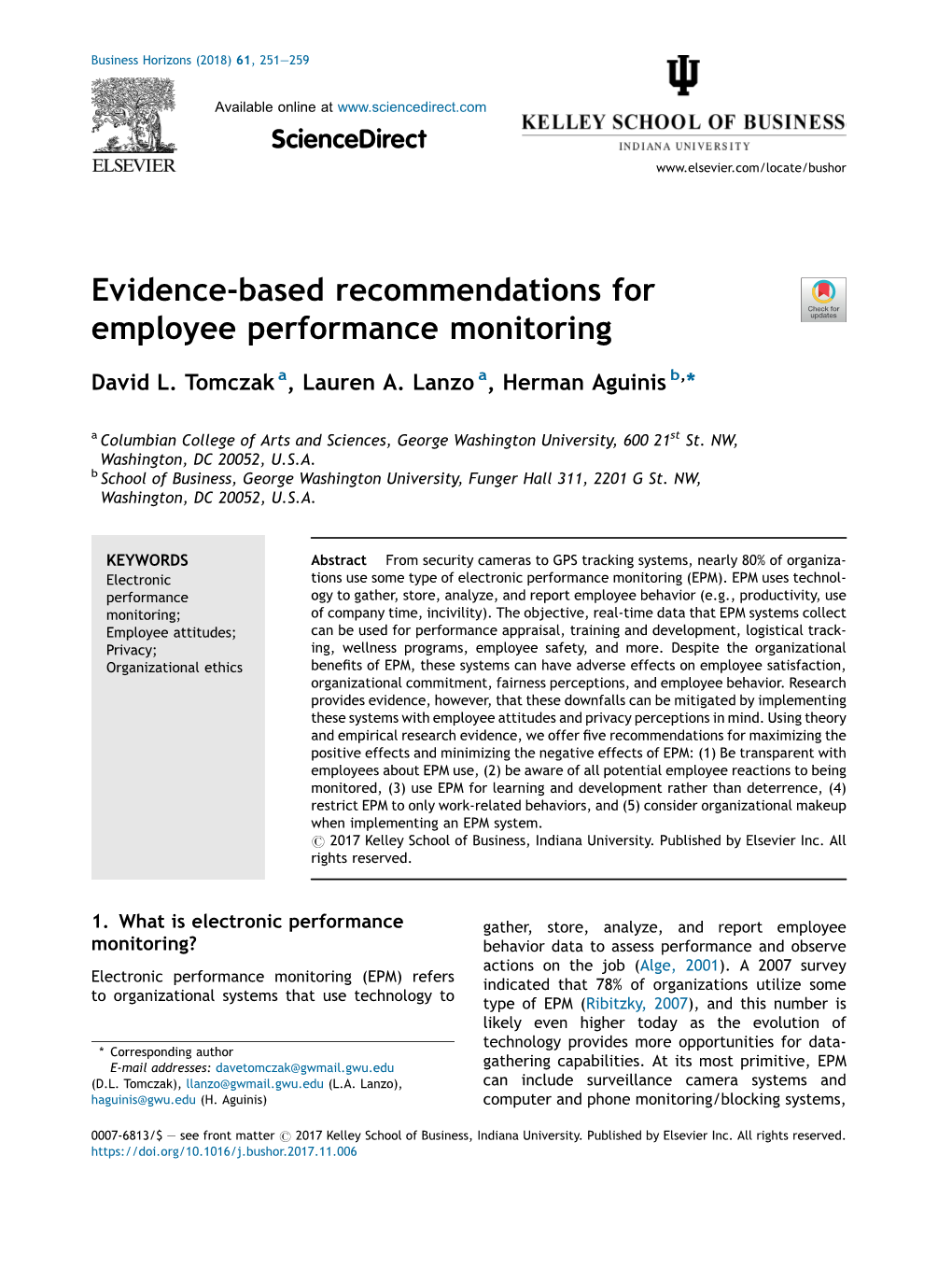 Evidence-Based Recommendations for Employee Performance Monitoring