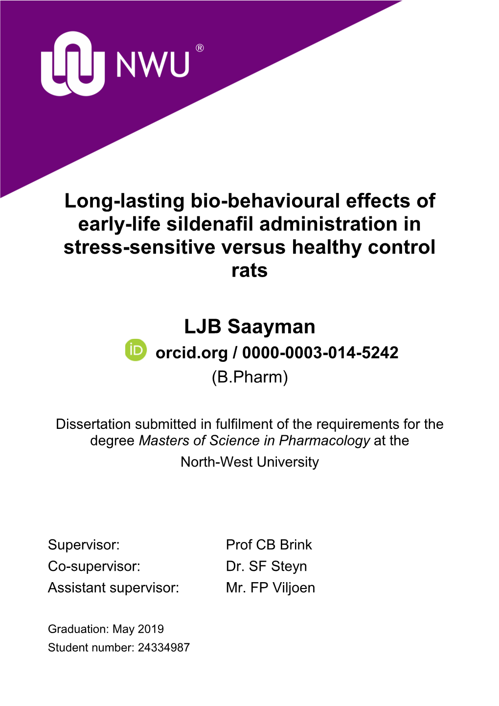 Long-Lasting Bio-Behavioural Effects of Early-Life Sildenafil Administration in Stress-Sensitive Versus Healthy Control Rats LJ