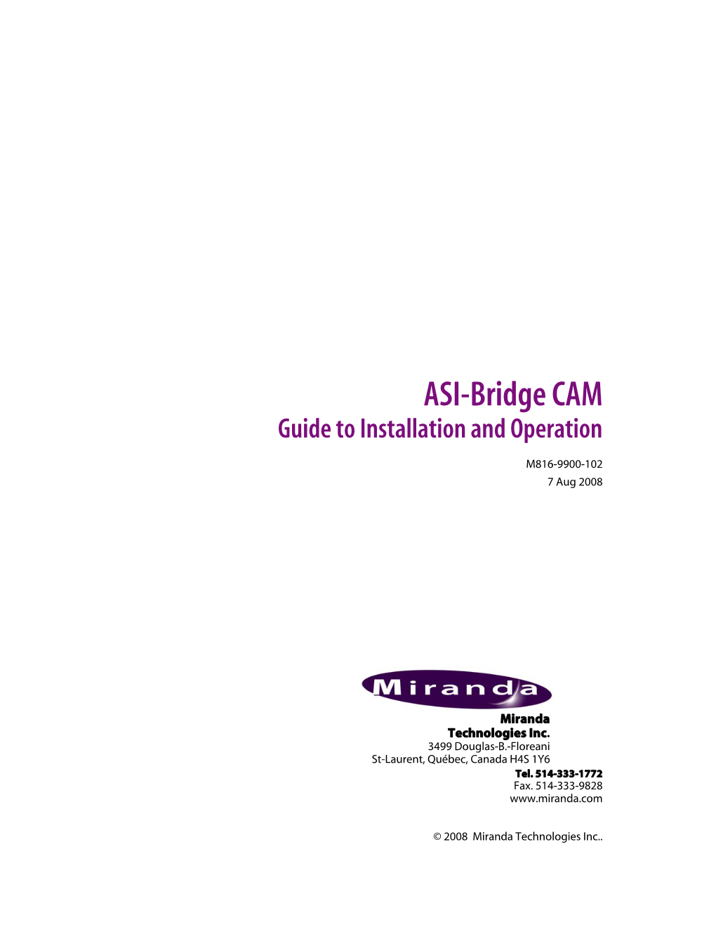 ASI-Bridge CAM Guide to Installation and Operation