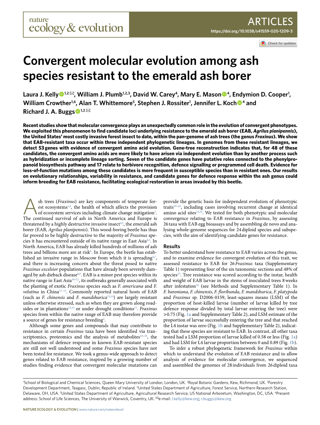 Convergent Molecular Evolution Among Ash Species Resistant to the Emerald Ash Borer