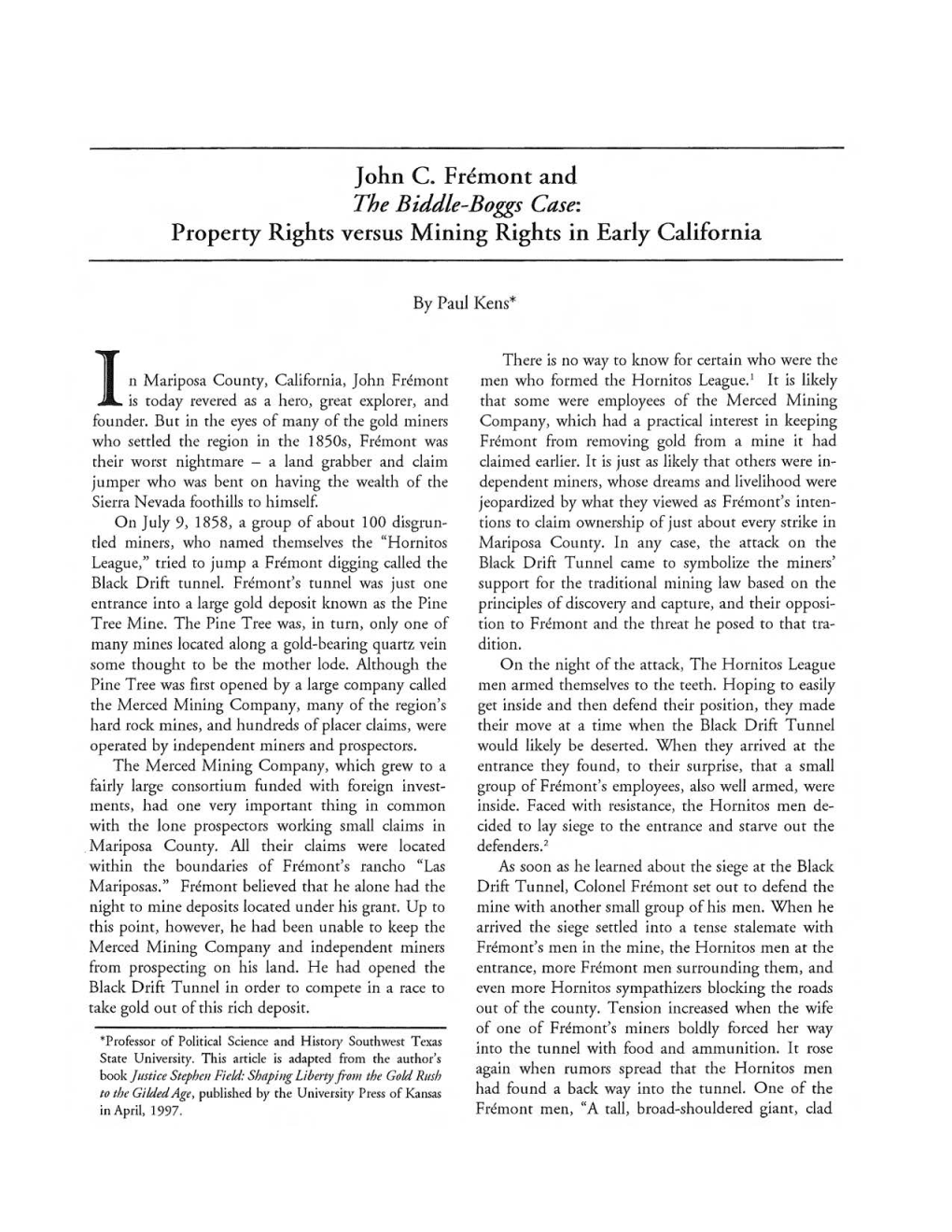 The Biddie-Boggs Case: Property Rights Versus Mining Rights in Early California