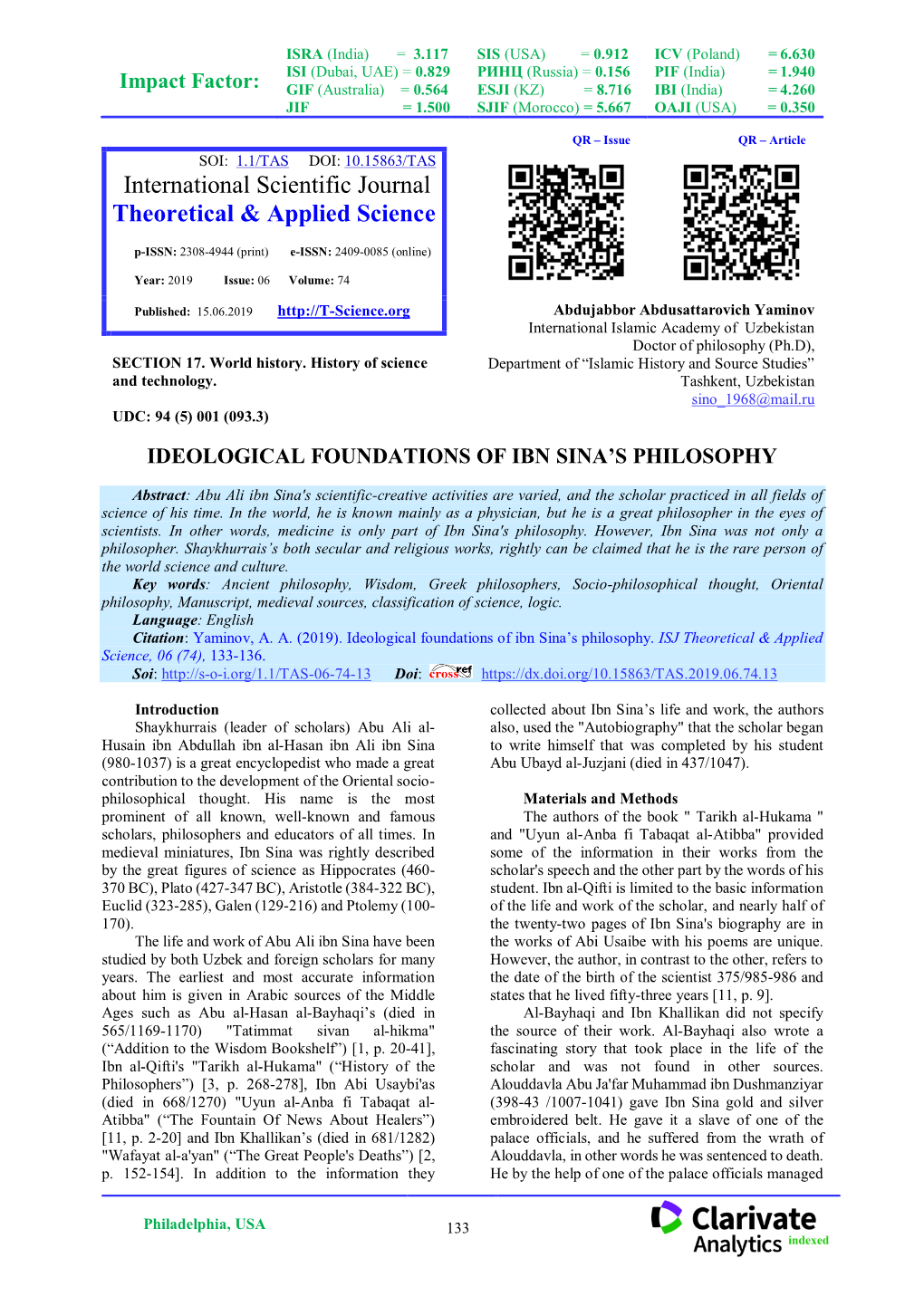 Ideological Foundations of Ibn Sina's Philosophy