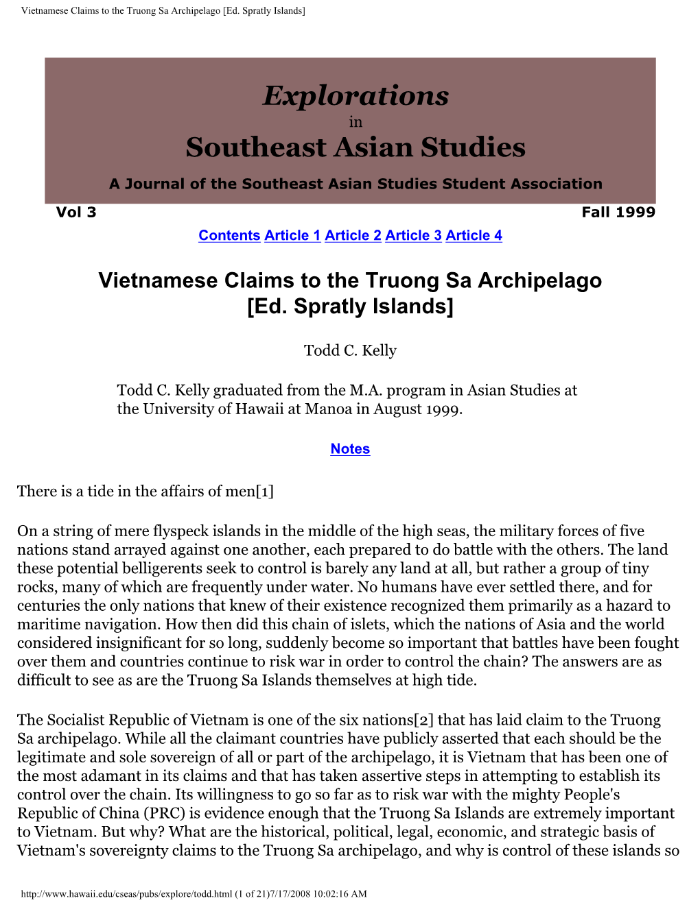 Vietnamese Claims to the Truong Sa Archipelago [Ed. Spratly Islands]