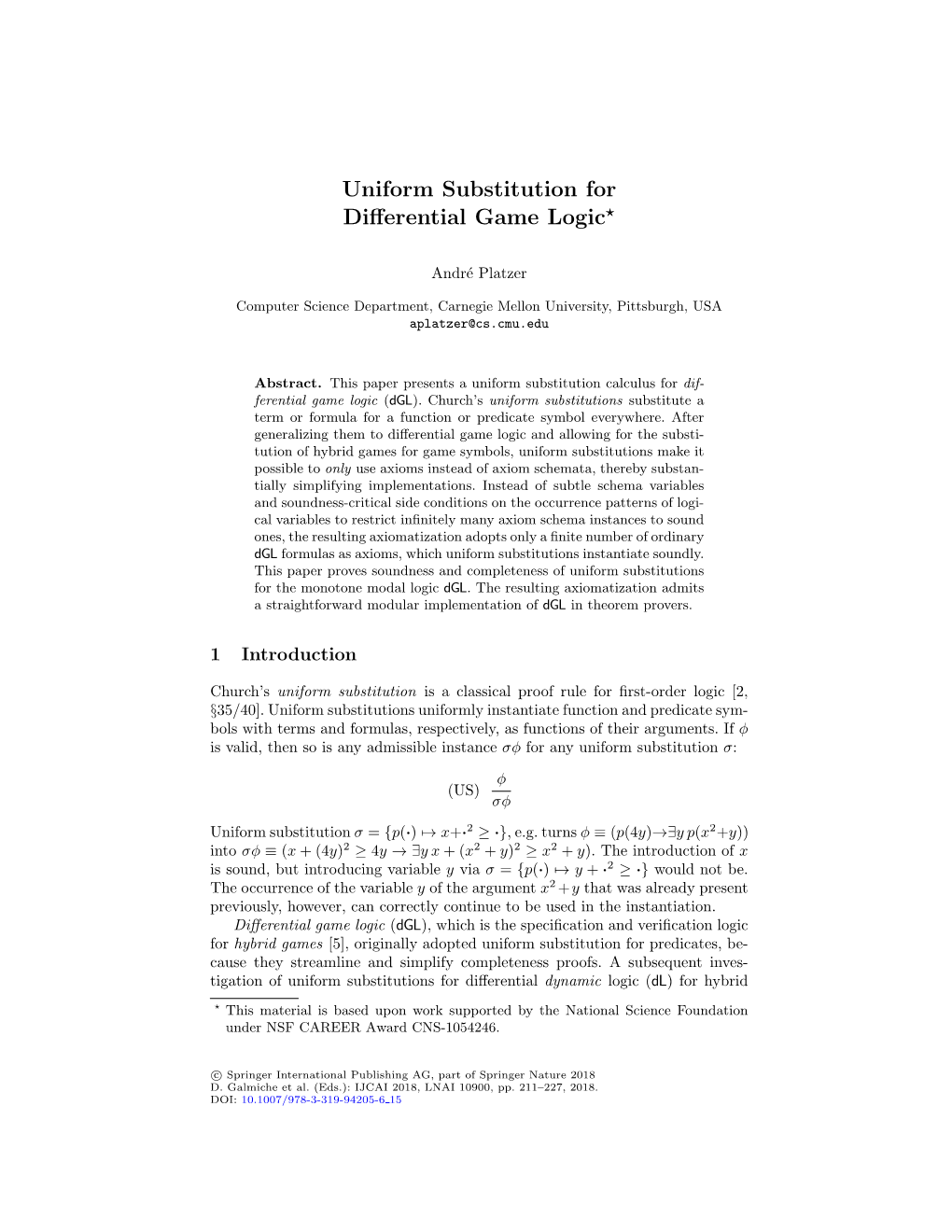 Uniform Substitution for Differential Game Logic