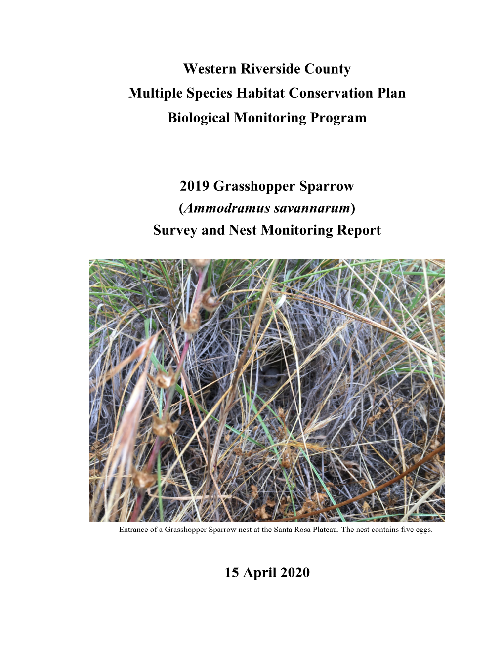 Grasshopper Sparrow Survey Report 2019