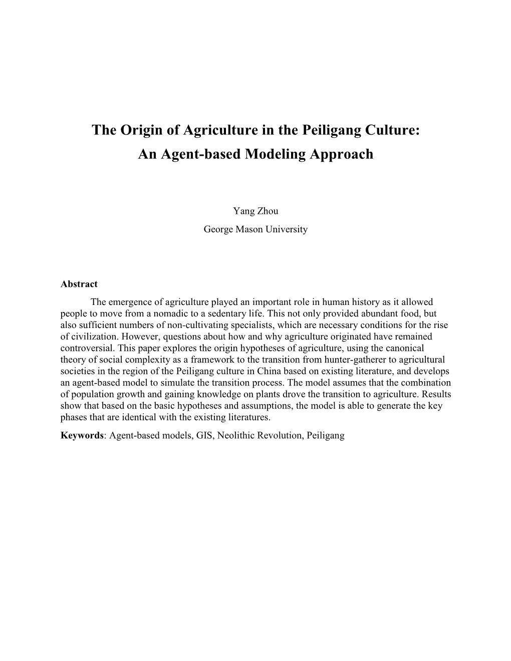 The Origin of Agriculture in the Peiligang Culture: an Agent-Based Modeling Approach