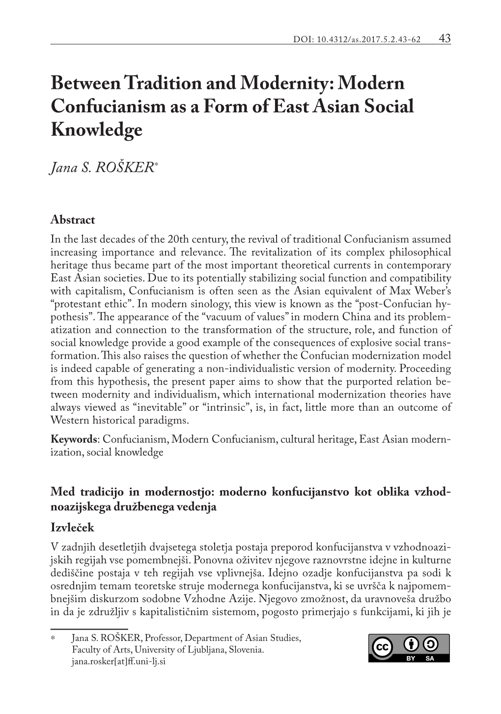 Modern Confucianism As a Form of East Asian Social Knowledge