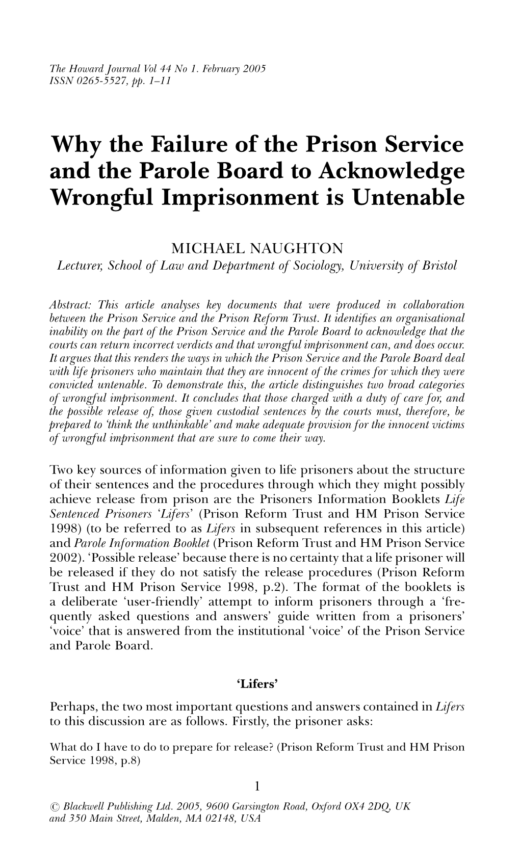 Why the Failure of the Prison Service and the Parole Board to Acknowledge Wrongful Imprisonment Is Untenable