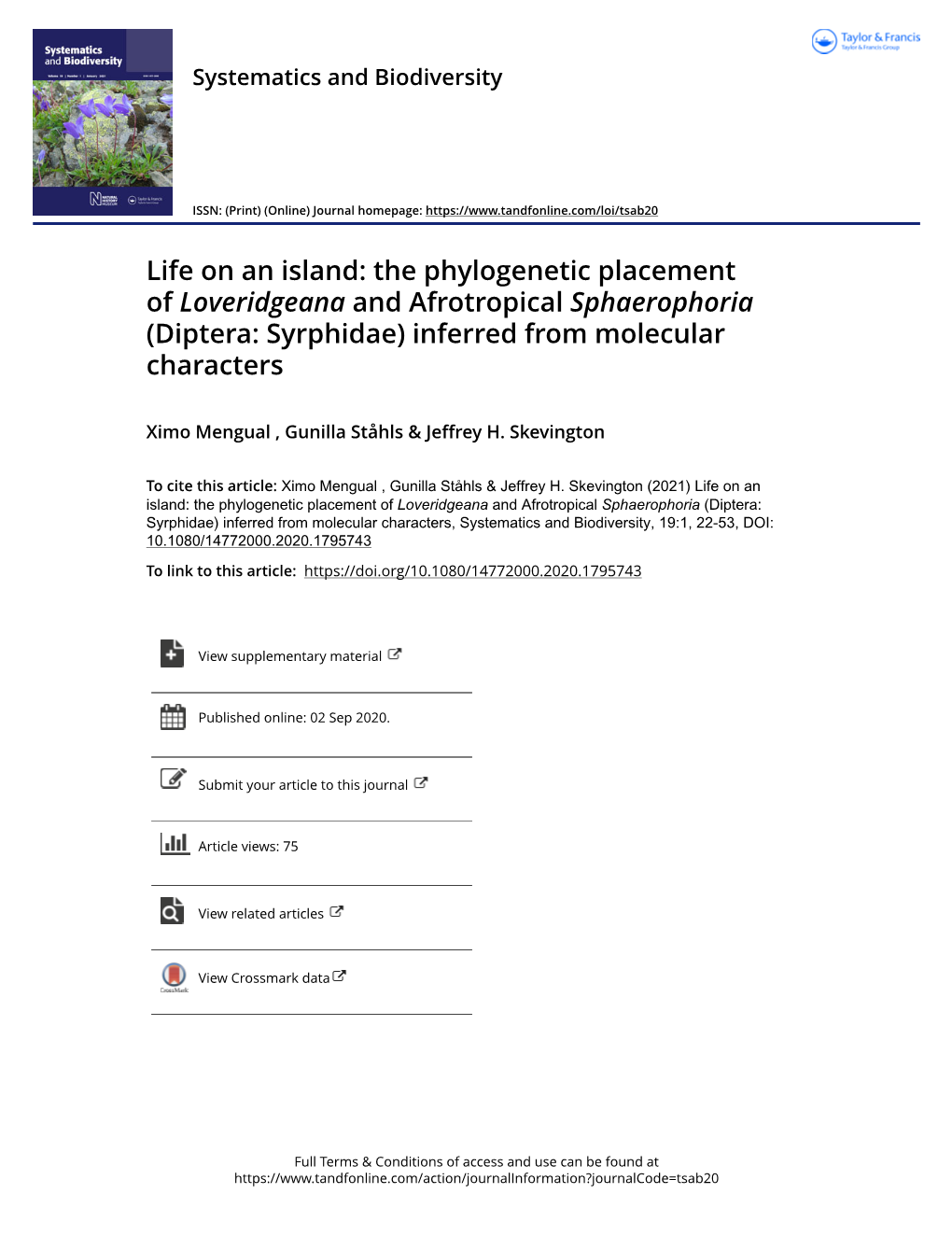 The Phylogenetic Placement of Loveridgeana and Afrotropical Sphaerophoria (Diptera: Syrphidae) Inferred from Molecular Characters